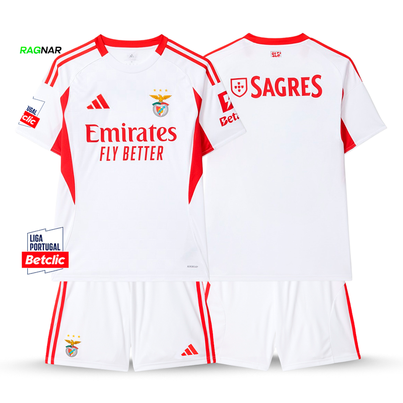 Conjunto Infantil Benfica Alternativa Branca 2025/26 - ÚLTIMAS UNIDADES! 🔥🦅