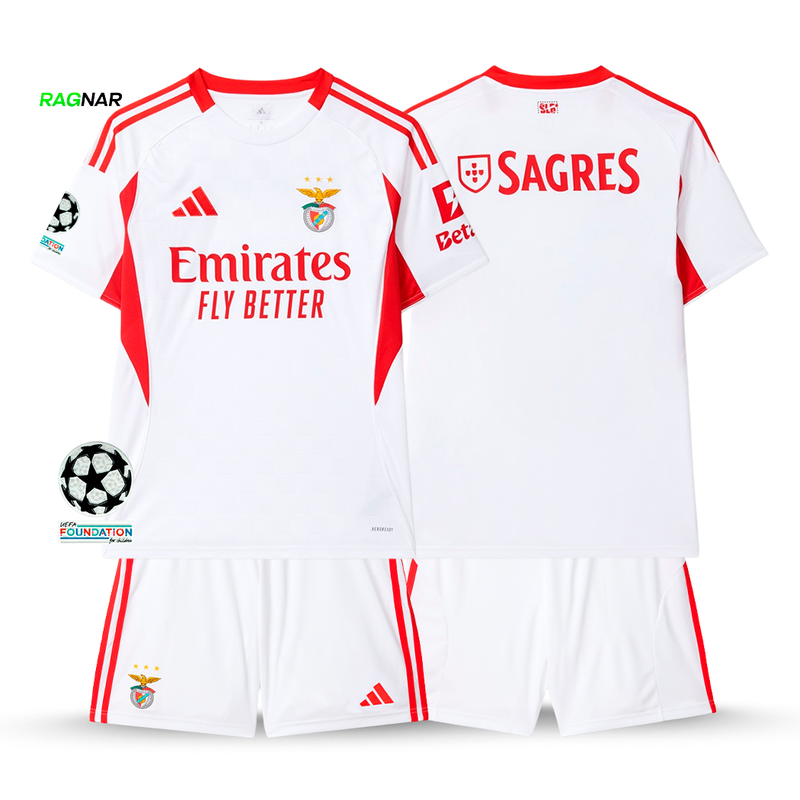 Conjunto Infantil Benfica Alternativa Branca 2025/26 - ÚLTIMAS UNIDADES! 🔥🦅