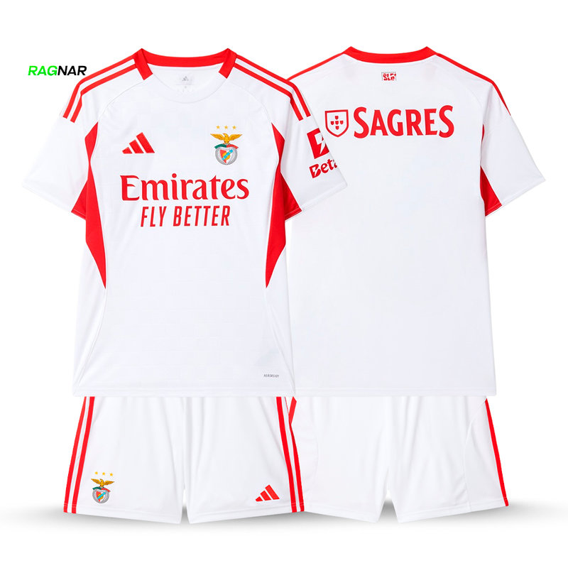 Conjunto Infantil Benfica Alternativa Branca 2025/26 - ÚLTIMAS UNIDADES! 🔥🦅